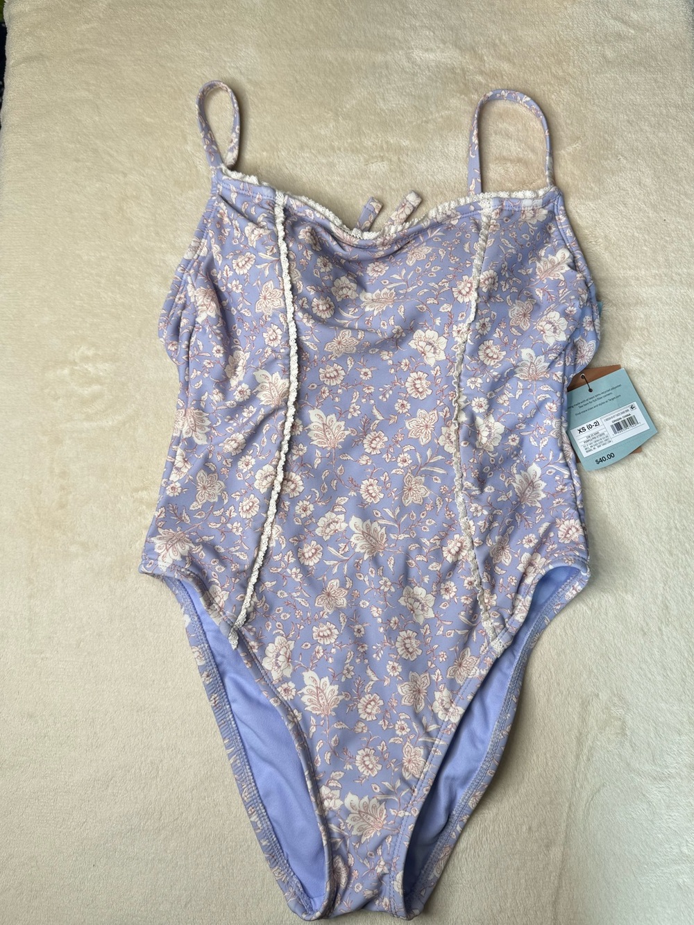 Shade & Shore Lavender Floral Trim One-Piece Swimsuit
